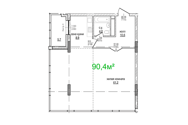 3-комнатная квартира 90,40 м&sup2; в ЖК Берлин. Планировка