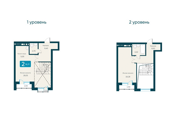 2-комнатная квартира 75,77 м&sup2; в ЖК Марсель 2. Планировка