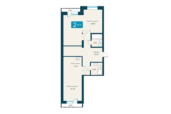 2-комнатная квартира 81,16 м&sup2; в ЖК Марсель 2. Планировка
