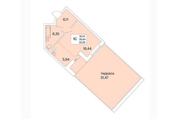 Студия 52,28 м&sup2; в Дом на Шамшиных. Планировка