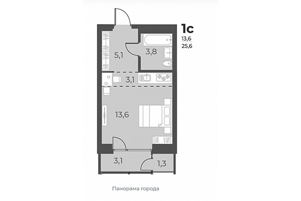 Студия 25,60 м&sup2; в ЖК Нормандия-Неман. Планировка