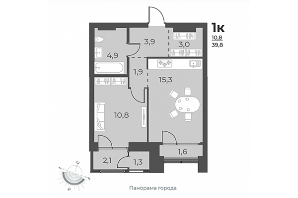 1-комнатная квартира 39,80 м&sup2; в ЖК Нормандия-Неман. Планировка