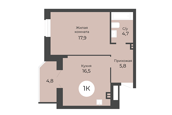 1-комнатная квартира 47,50 м&sup2; в ЖК Топаз. Планировка