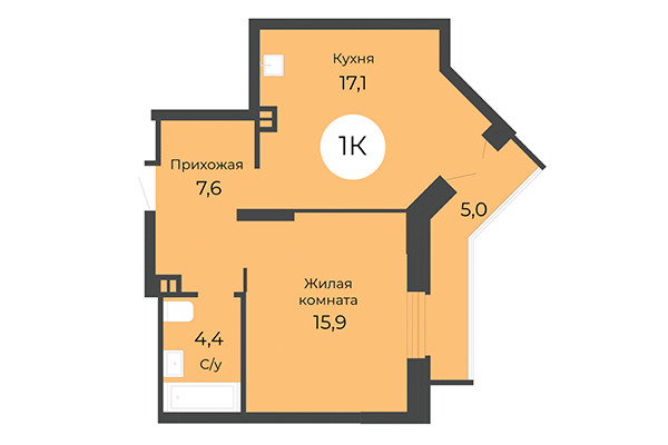 1-комнатная квартира 47,80 м&sup2; в ЖК Топаз. Планировка