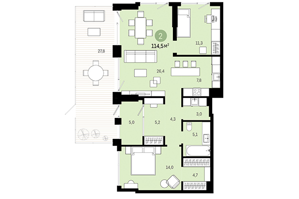 2-комнатная квартира 114,50 м&sup2; в Европейский берег. Планировка
