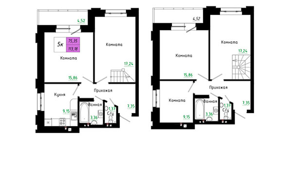 5-комнатная квартира 113,18 м&sup2; в ЖК Черёмушки на Первомайке. Планировка