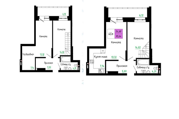 4-комнатная квартира 95,64 м&sup2; в ЖК Черёмушки на Первомайке. Планировка