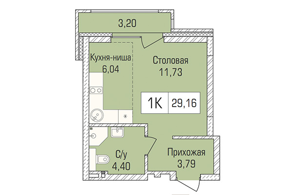 Студия 29,17 м&sup2; в ЖК Цивилизация. Планировка