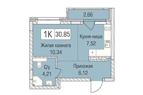 Студия 30,85 м&sup2; в ЖК Цивилизация. Планировка