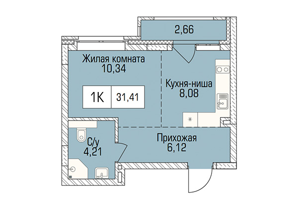 Студия 31,41 м&sup2; в ЖК Цивилизация. Планировка