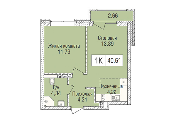 1-комнатная квартира 40,62 м&sup2; в ЖК Цивилизация. Планировка