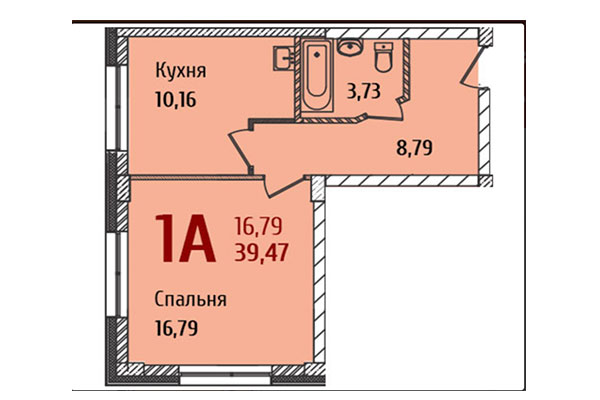 1-комнатная квартира 39,47 м&sup2; в ЖК Ред Фокс. Планировка