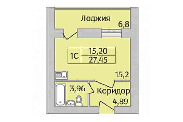 Студия 27,45 м&sup2; в Микрорайон Дивногорский. Планировка