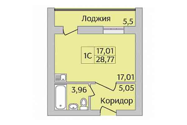 Студия 28,77 м&sup2; в Микрорайон Дивногорский. Планировка