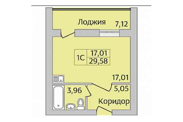 Студия 29,58 м&sup2; в Микрорайон Дивногорский. Планировка