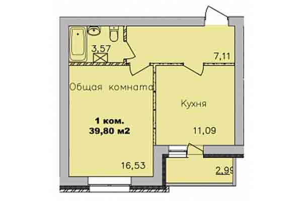 1-комнатная квартира 39,80 м&sup2; в Микрорайон Дивногорский. Планировка