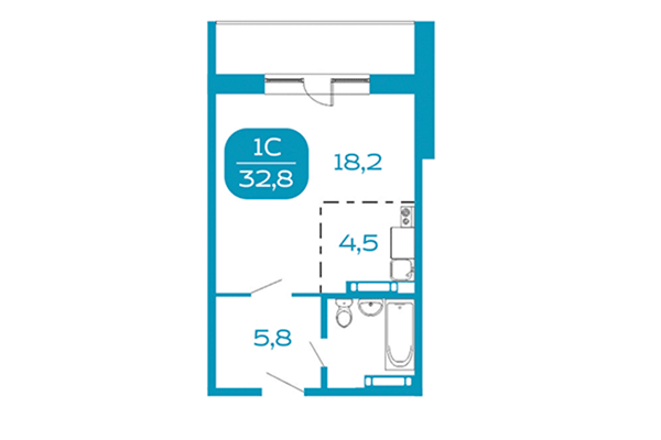 Студия 32,80 м&sup2; в Аквамарин. Квартал у реки. Планировка