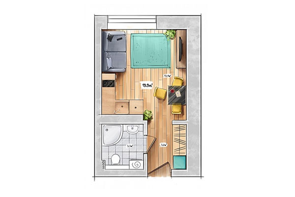 Студия 19,90 м&sup2; в ЖК БонАпарт. Планировка