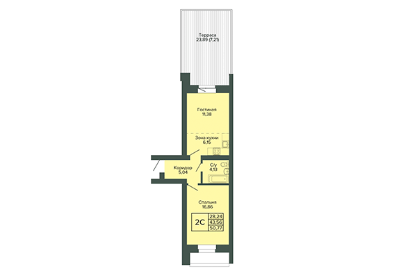 2-комнатная квартира 50,77 м&sup2; в ЖК Малахит. Планировка