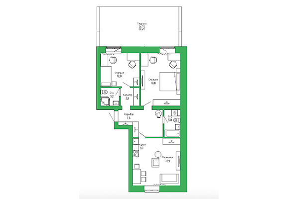 3-комнатная квартира 87,00 м&sup2; в ЖК Малахит. Планировка